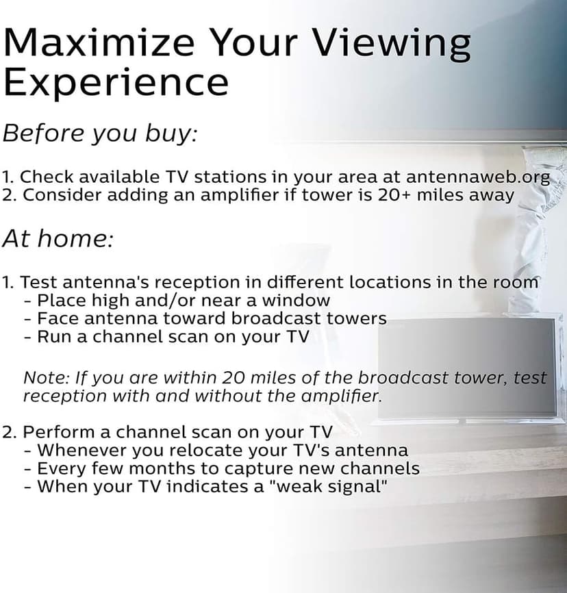 Philips Crystal Amplified Indoor TV Antenna, Extendable Dipole Rabbit Ears, 4K 1080P VHF UHF, Long Range, Amplifier Signal Booster, Digital HDTV Antenna, Smart TV Compatible, SDV3237N/27