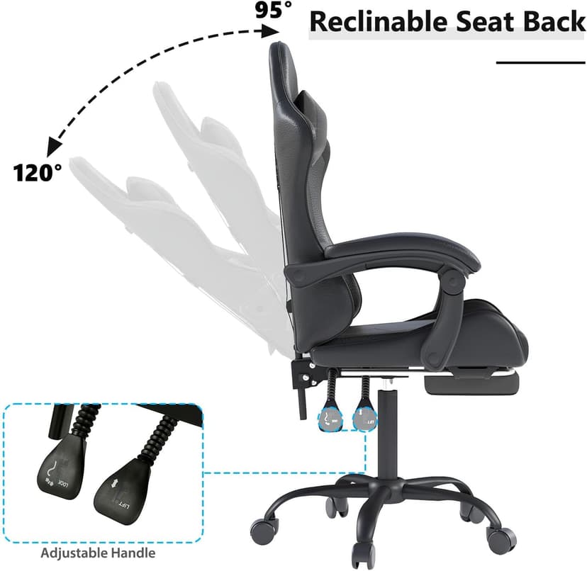 OS MOTOR Gaming Chair with Headrest and Lumbar Support, Ergonomic High Back Office Chair, Racing Style Executive Computer Desk Chair, Leather Adjustable Swivel Task Chair for Home Office (Black)