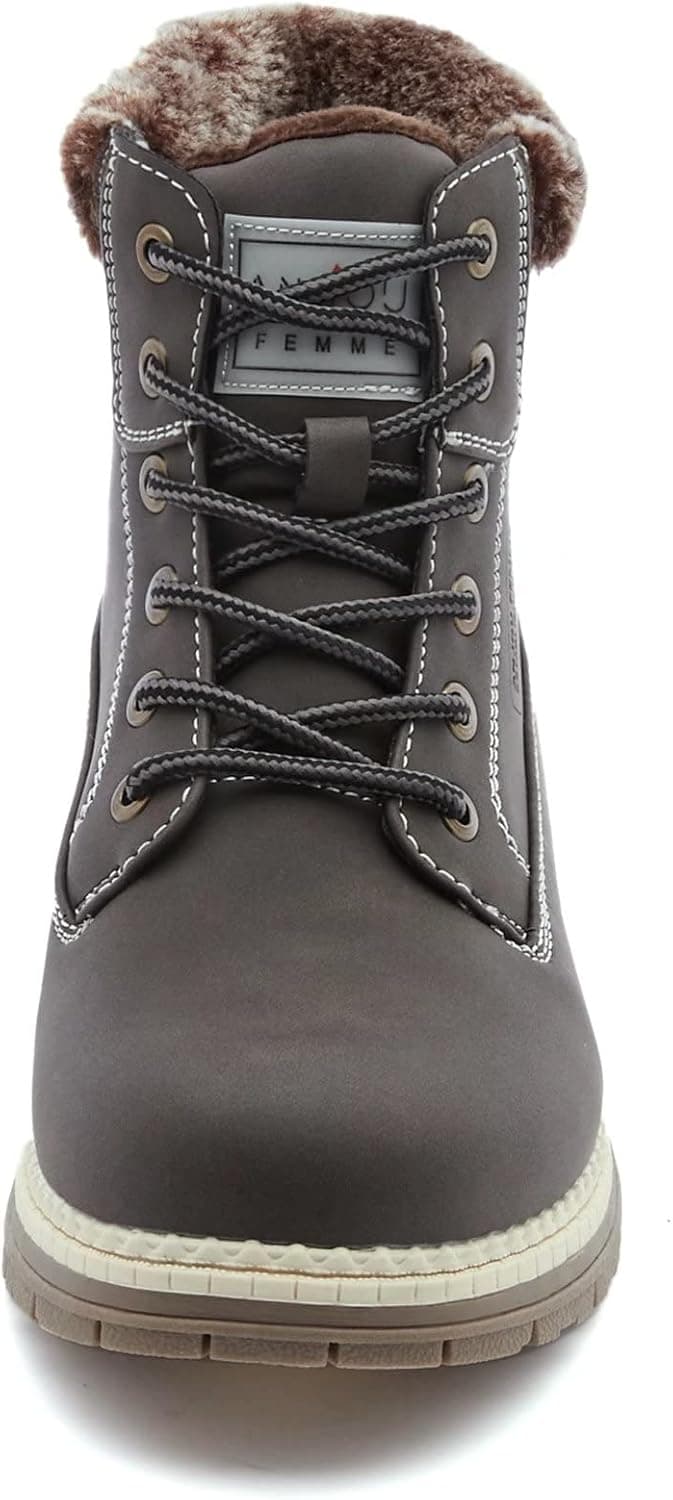 ANJOUFEMME Womens Hiking Snow Winter Boots - Waterproof Work Ankle Boots for Women Comfortable Warm Fur Boots for Backpacking Cycling
