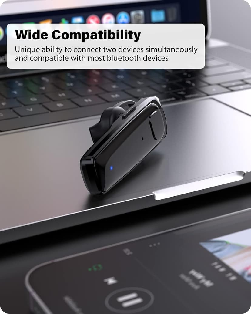 ADADPU Bluetooth Headset - V5.0 Wireless Handsfree Earpiece Built-in Dual Mic Noise Cancelling, 10 Days Standby 16Hrs HD Talktime Ultralight Headset for iPhone Android Samsung Laptop(Black)