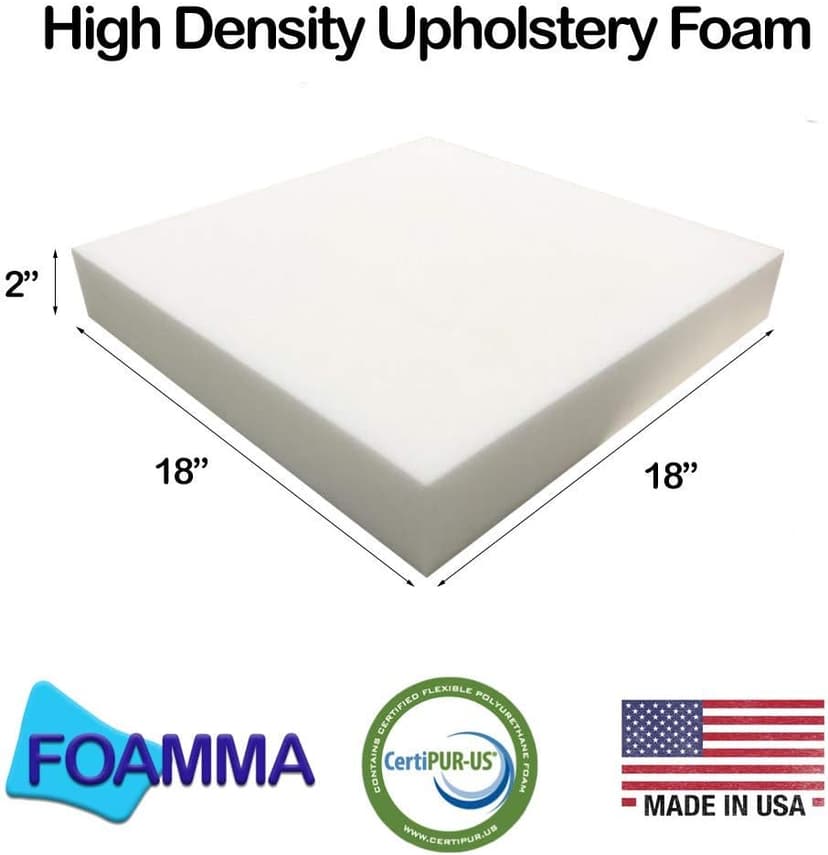 Foamma 4-Pack 2" x 18" x 18" High Density Upholstery Foam, Chair Cushion Square Foam for Dining Chairs, Wheelchair Seat Cushion Replacement