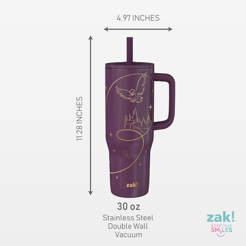 BPA Free, Silicone Straw, Handle, Cupholder Friendly, Dishwasher Safe, For Office, Home, Travel, Work, Gym, Fitness Zak Designs Harry Potter 30oz Spill-Proof Insulated Stainless Steel Tumbler B0FT7C47X5
