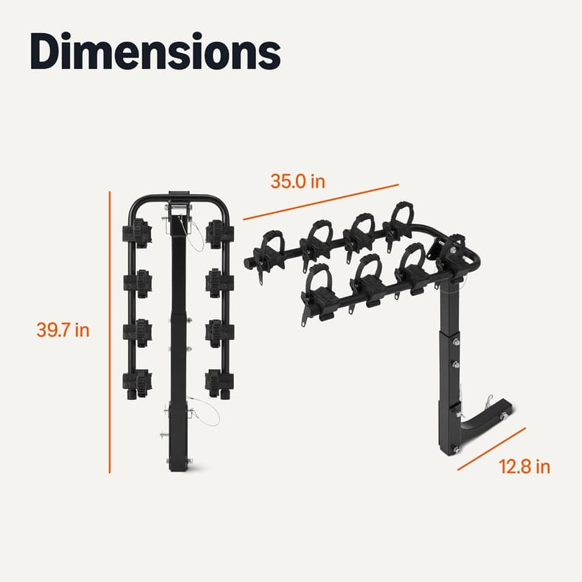 Amazon Basics 4-Bike Hitch Rack with 2" Hitch for Car, SUV and Truck, Heavy-Duty Steel Frame, Foldable, Anti-Rattle Stability, 132-Pound Capacity