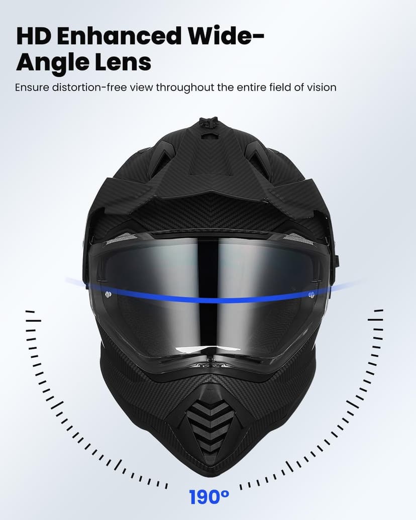 ILM Dual Sport Adventure Motorcycle Helmet with Pinlock Compatible Sun Visor Snowmobile ATV Dirt Bike Off Road Casco Model WS902 (Carbon Fiber, L)
