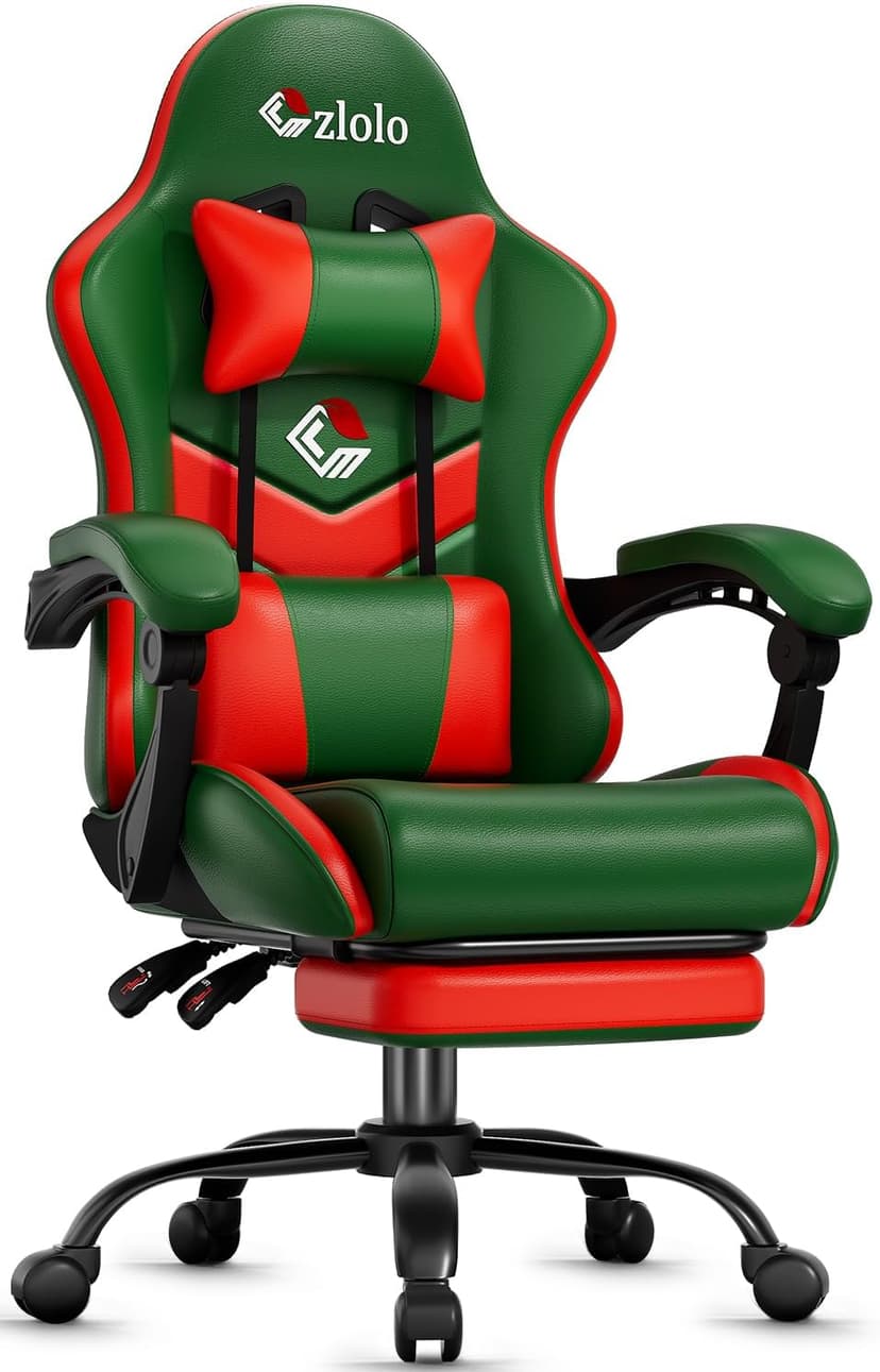 Czlolo Gaming Chair, Lumbar Support Massage Computer Chair, High Back Gamer Chair, with Footrest and Headrest, Lumbar Pillow, Recline, Wide Seat, Gaming Chairs for Christmas/Birthday Gifts, Green