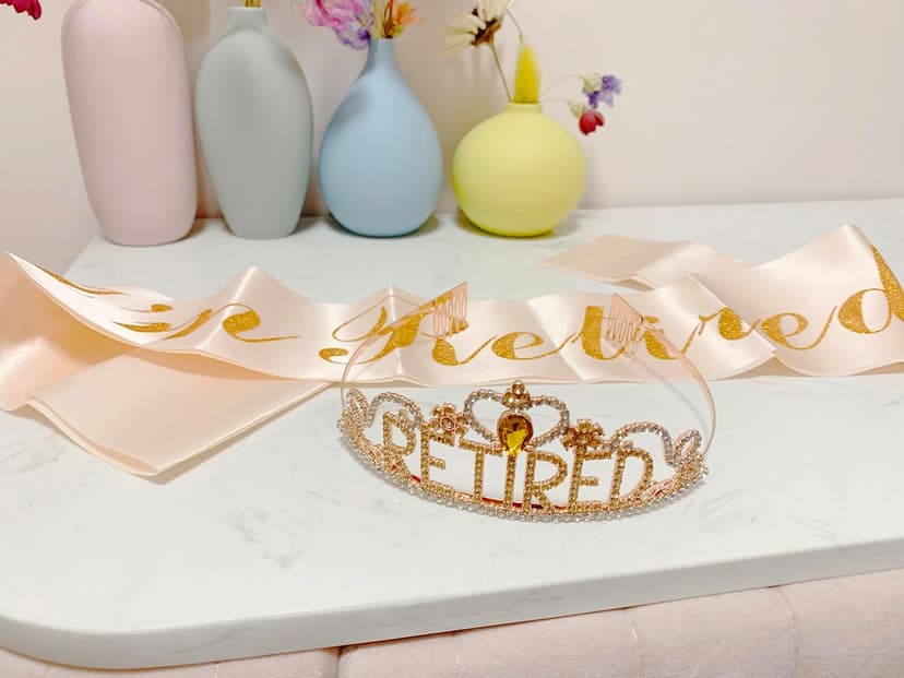JETKONG Retirement Party Decorations Retired Tiara/Crown, Retired Sash for Women Retirement Gifts, Retirement Party Supplies, Gifts, Favors (Rose Gold) B0B2R3G8NG