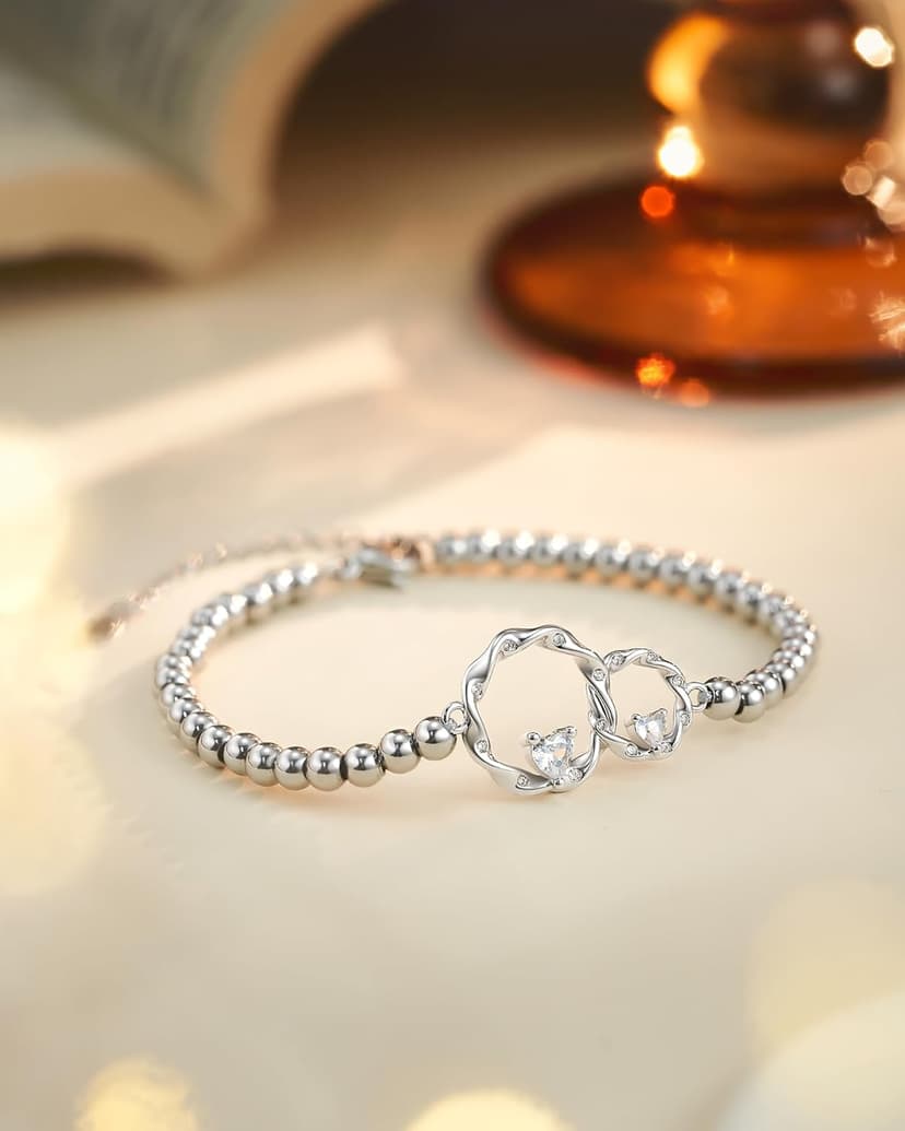 Tarsus Eternal Love Connected at Heart Interlocking 2 Circles Bracelet - Sister Gifts for Birthday, Christmas, Big and Little Sisters