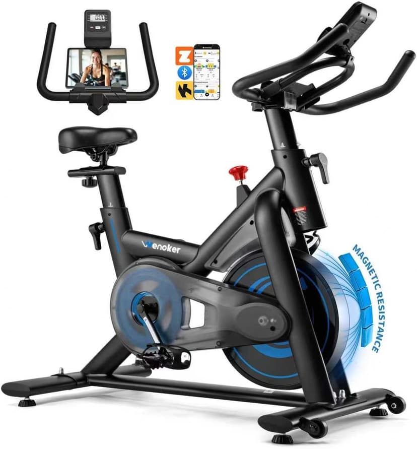 Exercise Bike for Home – 350LB Magnetic Resistance Indoor Cycling Bike, Silent Stationary Spin Bike with App Sync, Adjustable Seat, LCD Monitor, Smooth & Quiet for Cardio Workout