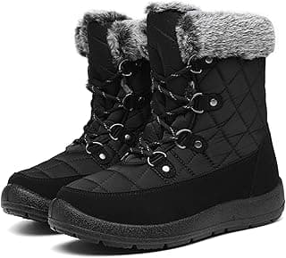 JSWEI Winter Boots for Women - Soft Comfortable Faux Fur Mid Calf Winter Snow Boots Totes Boots Lace up Snow Boots Winter Boots with Insulated Black for Outdoor