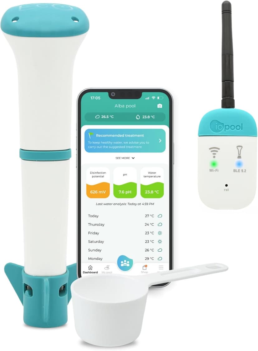 iopool Smart Water Monitor - Works for Chlorine & Bromine Pools, Hot Tubs, & Swim Spas - Gives Precise Dosage recommendations.