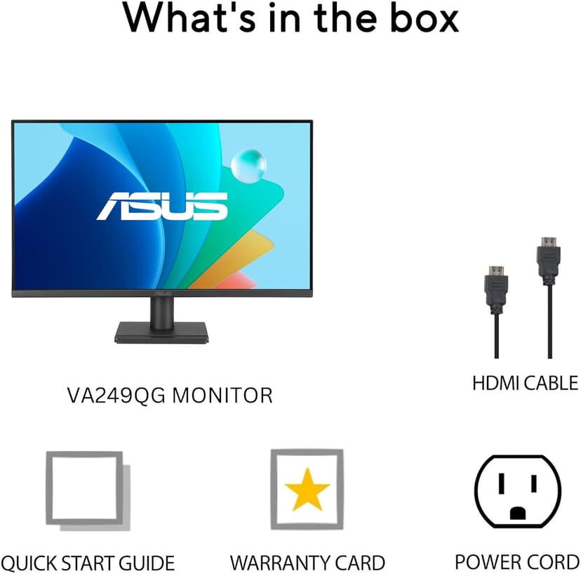 ASUS 24” 1080P Computer Monitor (VA249QG) – IPS, Full HD, 120Hz, 1ms, Adaptive-Sync, 99% sRGB, Speakers, HDMI, DisplayPort, VGA, Low Blue Light, Flicker-Free, VESA Mountable, 3yr Warranty