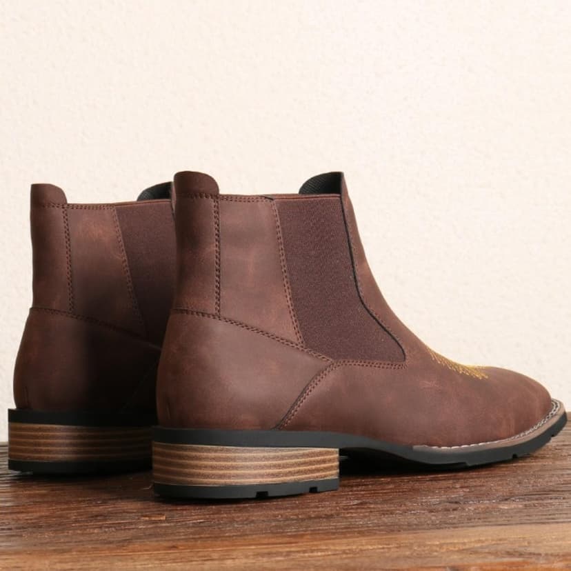 GHTRHSB Men's Western Cowboy Chelsea Boots, Classic Square Toe Cowboy Casual Work Ankle Boots,Slip On Casual Retro Stylish Boots