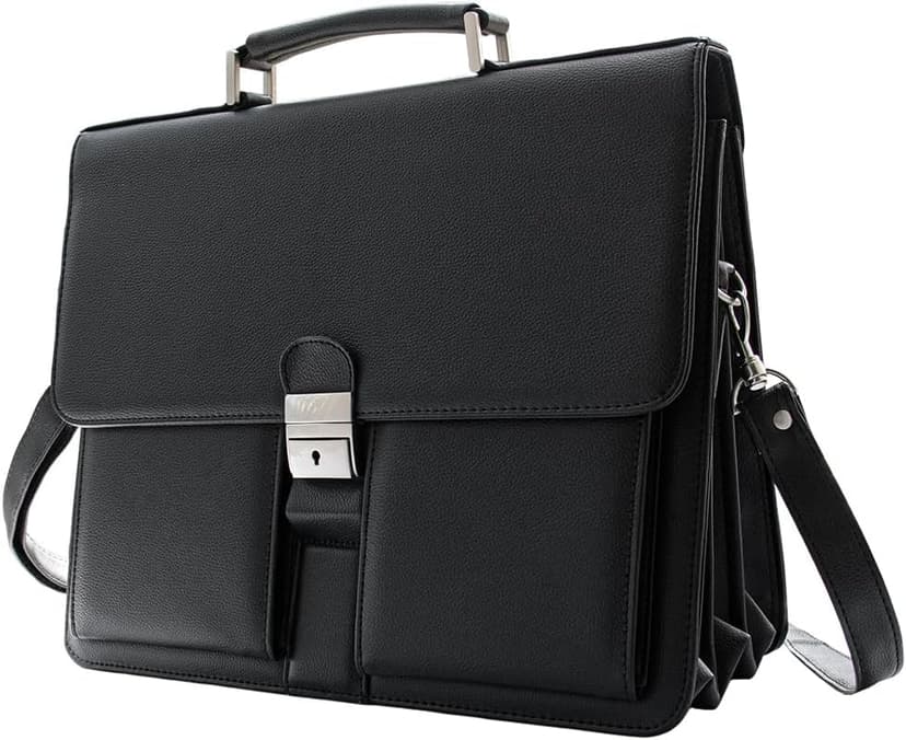 Mens Leather Briefcases Office Attorney Attache Case Ideal Gift Messenger Bag w/Padded Compartment,Black