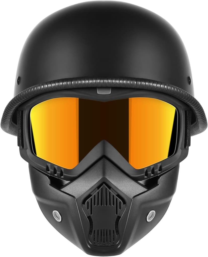 Motorcycle Half Helmets with Face Shield, German Style Motorcycle Helmet for Adult Men Women, DOT Approved Retro Half Shell Helmet for Moped Cruiser Scooter