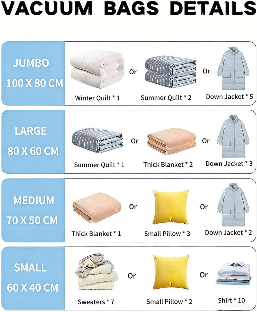 Vacuum Storage Bags for Travel and Home,Space Saver Bags for Clothes,(with Electric Pump and Hand Pump, Large,2(40 * 60) 2(50 * 70) 2(60 * 80) 2(80 * 100))