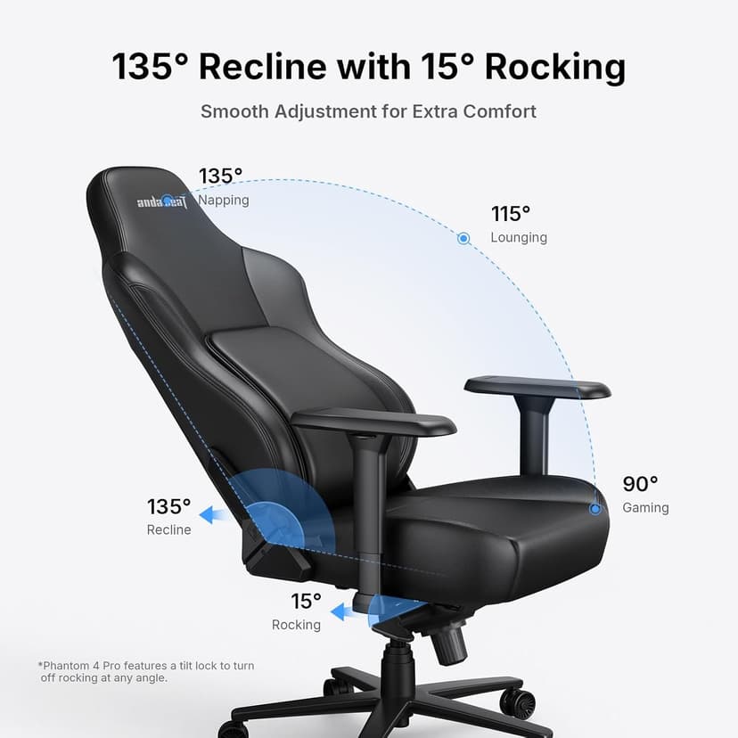Anda Seat Phantom 4 Black Fabric Gaming Chairs for Adults - Large Wide Seat Gamer Chair with Dynamic Lumbar Support, Comfortable Ergonomic Video Game Seats with Headrest - 2D Armrests