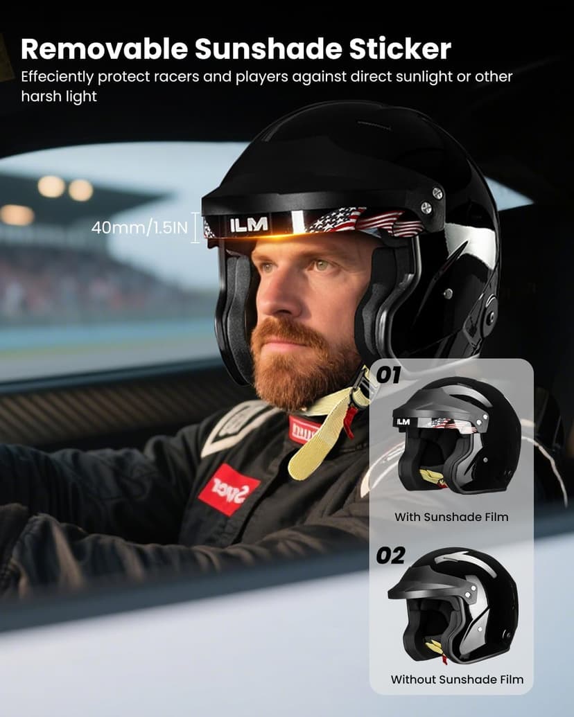 ILM Snell SA2025 Open Face Auto Racing Helmets Lightweight Fiberglass Helmet for Men and Women Model R95