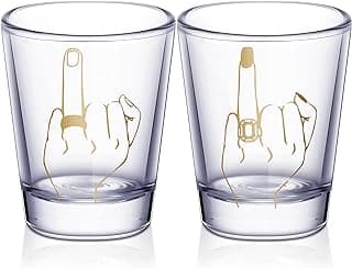 Mimorou Bride and Groom Glasses 2 Pieces Ring Finger Wedding Funny Bride Wine Glass 2 oz Mr and Mrs Engagement Gifts Stemless for Newlyweds Couples(Classic,1.93 Inch)