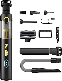 Fanttik Slim V8 APEX Car Vacuum, 4-in-1 Portable Mini Cordless Vacuum with 19000pa Suction Power, Type-C Charge, 2 Suction Modes, Handheld Vacuum for Small Jobs, Car, Office Desk, Keyboards (Black)