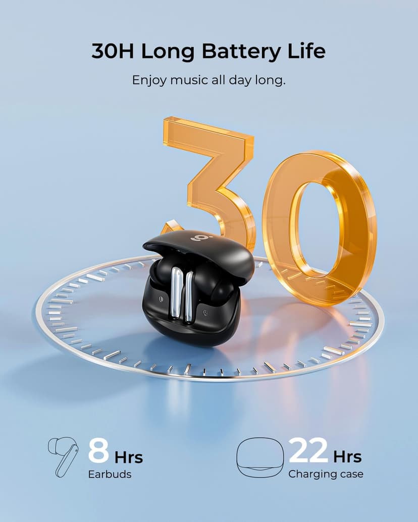 wegear Hybrid Active Noise Cancelling Wireless Earbuds, 6 Mics AI Clear Calls, 12mm Drivers Deep Bass Stereo Sound, 30H Playtime, True Wireless Earbuds, Bluetooth 5.4 Ear Buds, Comfort Fit (Black)