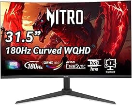 Acer Nitro 31.5 Inch WQHD 2560 x 1440 1500R Curved PC Gaming Monitor | AMD FreeSync | Up to 180Hz Refresh | 1ms VRB | Speakers | One Display Port 1.4 & Two HDMI 2.0 | XZ320QU S3bmiiphx