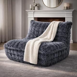 Bean Bag Chairs with Filler Faux Fur Fireside Beanbags Lazy Sofa for Memory Foam BeanBag Chair Bean Bag Sofa for Bedroom, Living Room, Office and Home (Dark Grey)