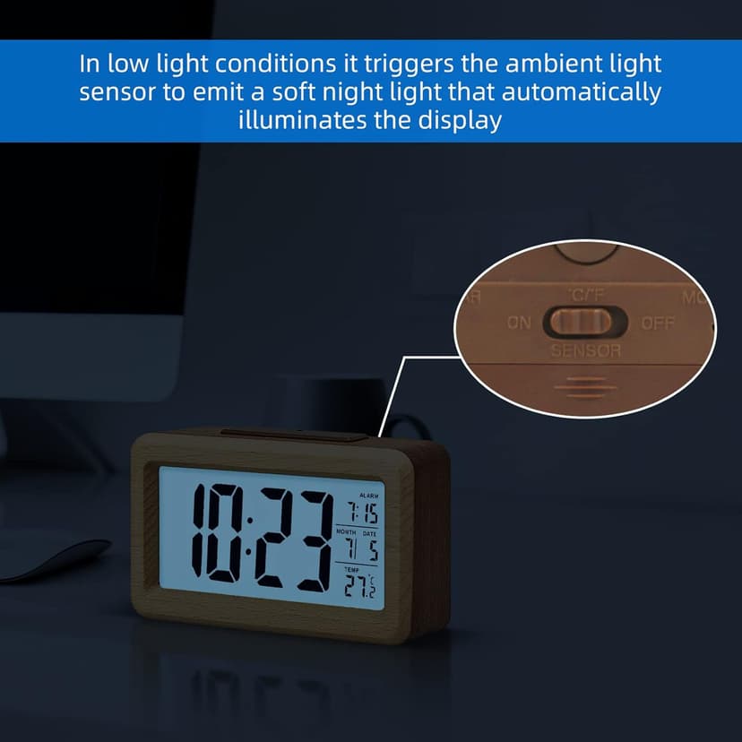 everwood Wooden Digital Battery Operated Alarm Clocks for Bedrooms, Beside, Table, Desk