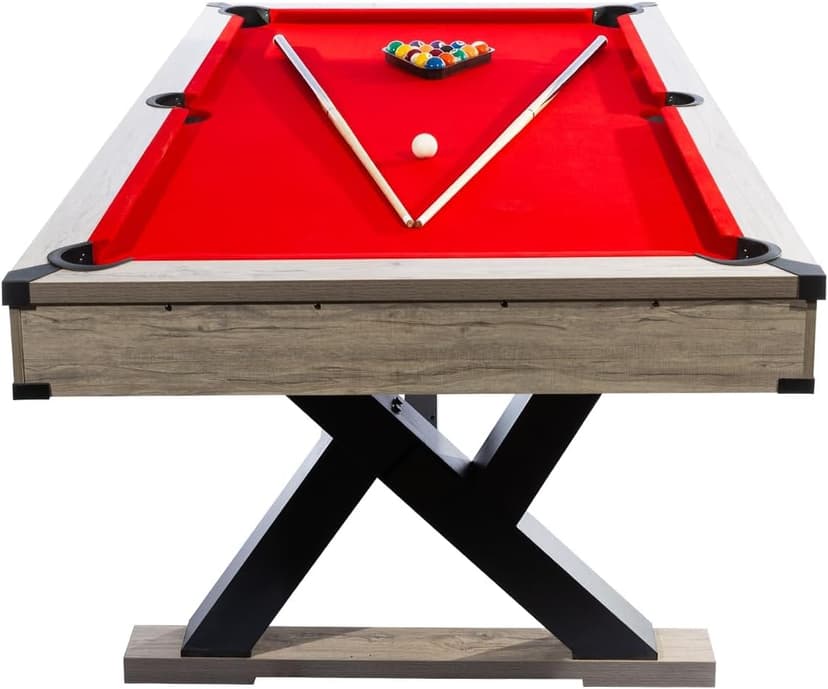 7 FT Pool Table, Complete Set with 2 Cues, 16 Balls, 2 Chalks, Triangle, Brush, K-Leg Construction, Adult Billiard Table for Home, Professional Black Cloth, Rustic Grey Finish, 84 L x 46 W x 32 H Inch