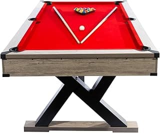 7 FT Pool Table, Complete Set with 2 Cues, 16 Balls, 2 Chalks, Triangle, Brush, K-Leg Construction, Adult Billiard Table for Home, Professional Black Cloth, Rustic Grey Finish, 84 L x 46 W x 32 H Inch