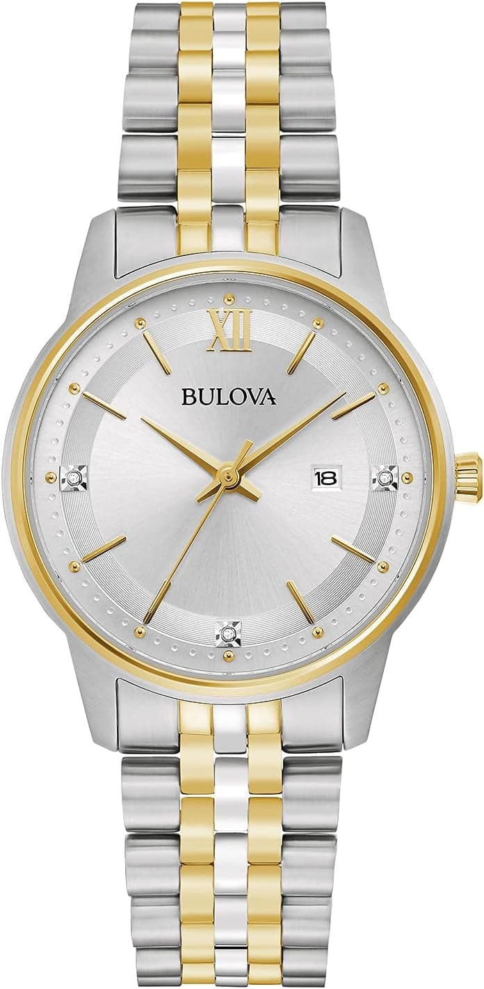 Bulova Ladies' Classic Diamond Two-Tone Gold Stainless Steel 3-Hand Calendar Date Quartz Watch