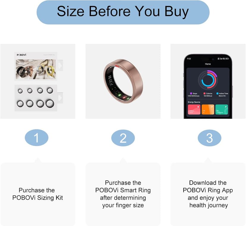 POBOVi Ring OnePlus - Ultra-Thin Titanium Smart Ring - 7 Days Battery Life - Fitness/SPO₂/Stress/HR/Sleep Skin Temperature Tracker - No App Fee - iOS&Android Compatible (Rosegold,7)