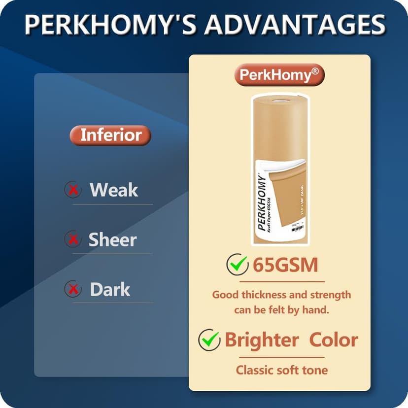 PerkHomy Brown Kraft Paper Roll 17.5" x 1,200" (100') for Gift Wrapping Bulletin Board Craft Art Bouquet Flower Packing Valentines Easel Moving Shipping Floor Poster Covering Table 70GSM 50LB B0C1RC5Y7F