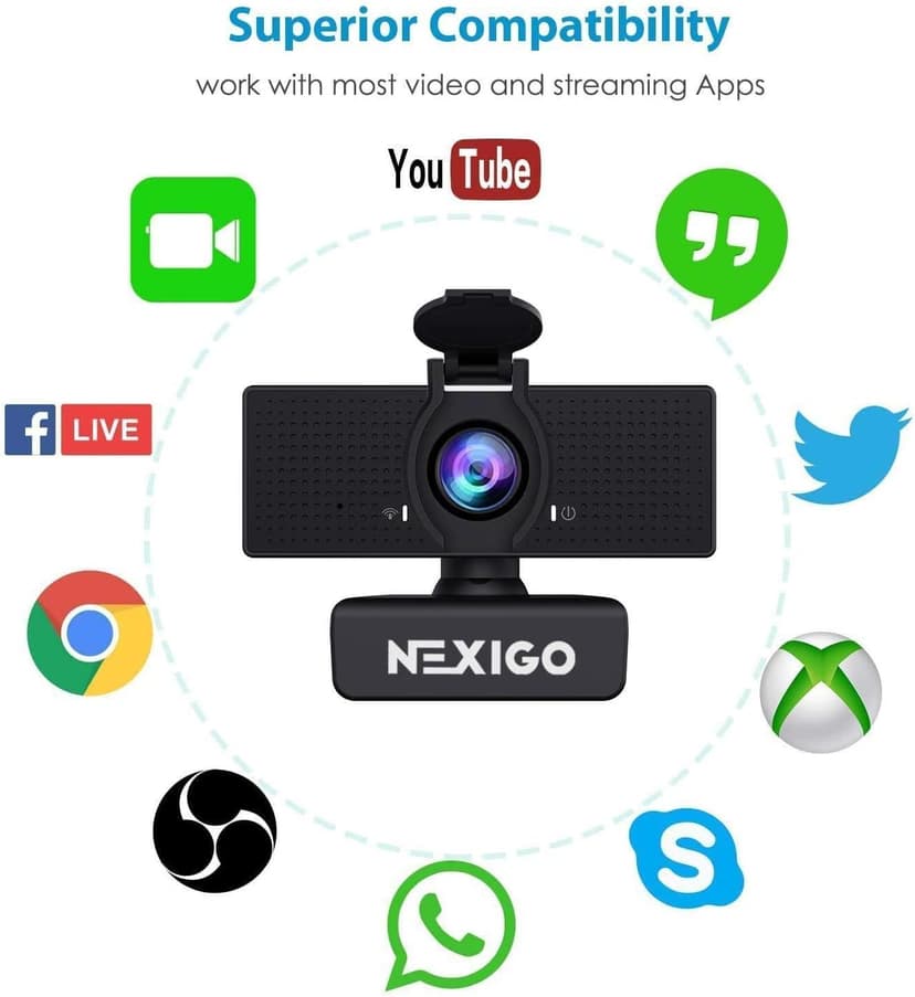 NexiGo N60 1080P Web Camera, HD Webcam with Microphone & Privacy Cover, USB Computer Camera, 110-degree Wide Angle, Plug and Play, for Zoom/Skype/Teams/OBS, Conferencing and Video Calling (Renewed)