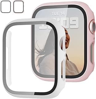 2 Pack Case with Tempered Glass Screen Protector for Apple Watch Series 3/2/1 38mm,JZK Slim Guard Bumper Full Coverage Hard PC Protective Cover HD Ultra-Thin Cover for iWatch 38mm,Pink+White