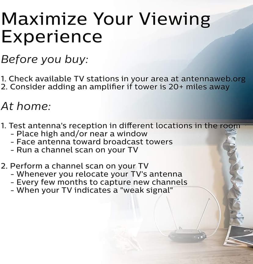 Philips Rabbit Ears Black Indoor TV Antenna, Dipoles and Circular Loop, Tabletop, Digital, Smart TV Compatible, HDTV, 4K 1080P VHF UHF, 5Ft Coaxial Cable, SDV8201B/27