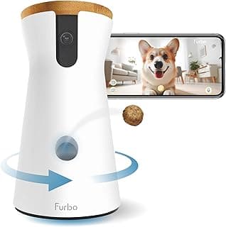 Furbo 360° Dog Camera: Pet Security Cam w/Barking Alerts, Rotating View, Treat Toss w/Phone App, Smart Home Puppy Monitoring, 2-Way Speaker, No Subscription Needed. Standard See, Talk, & Toss Features
