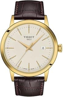Tissot Mens Tissot Classic Dream 316L Stainless Steel case with Yellow Gold PVD Coating Quartz Watch, Brown, Leather, 22 (T1294103626100)