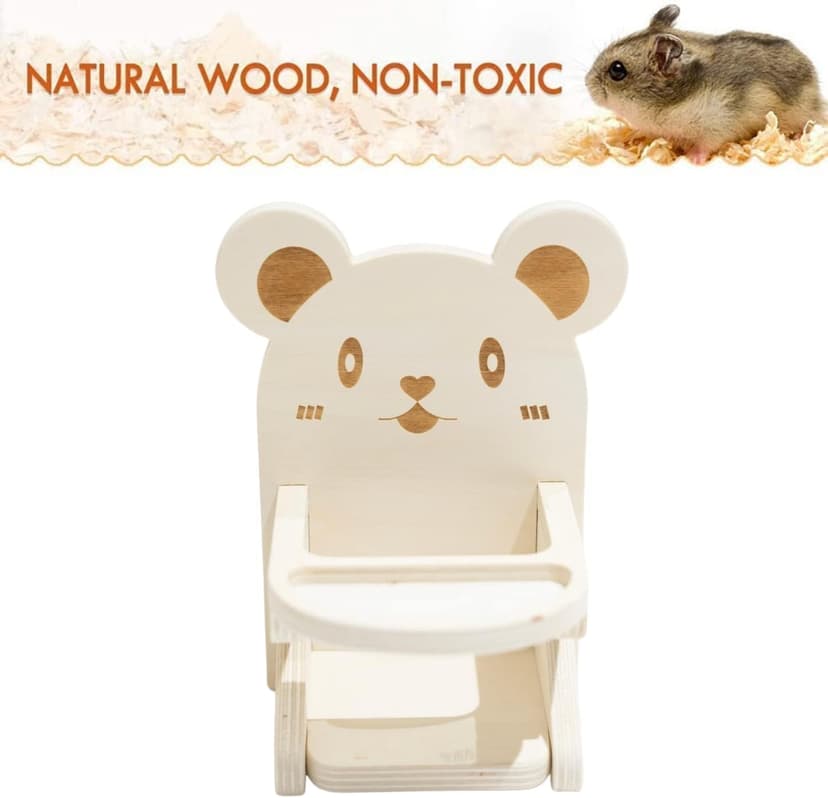 Handmade Wooden Hamster Dining High Chair - Small Animal Cage Accessories Habitat Decor House Photo Props - Small Animal Toys for Mice, Rat, Hedgehog, Rodents (Wood)