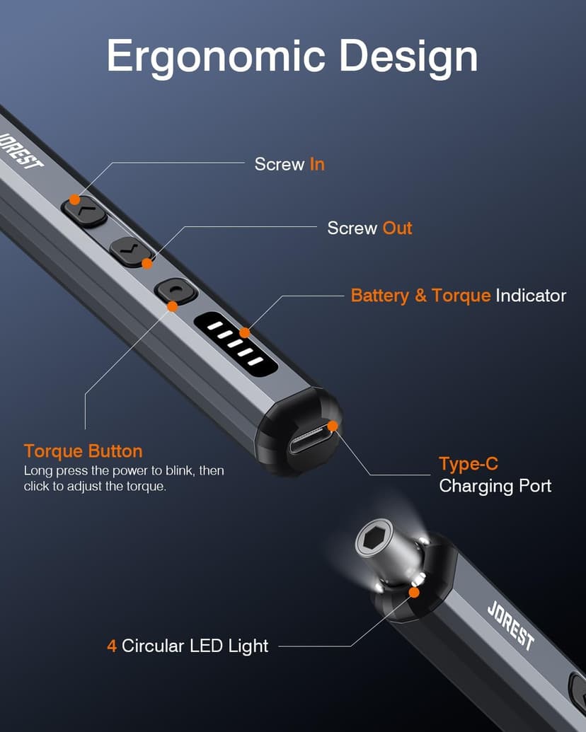 JOREST Mini Electric Screwdriver, Precision Set with 38-in-1 Magnetic Bits, Repair Tool Kit for iPhones, Laptop, Drone, Game Console, Camera, Toys; Stocking Stuffers for Men;Birthday Gift for Father