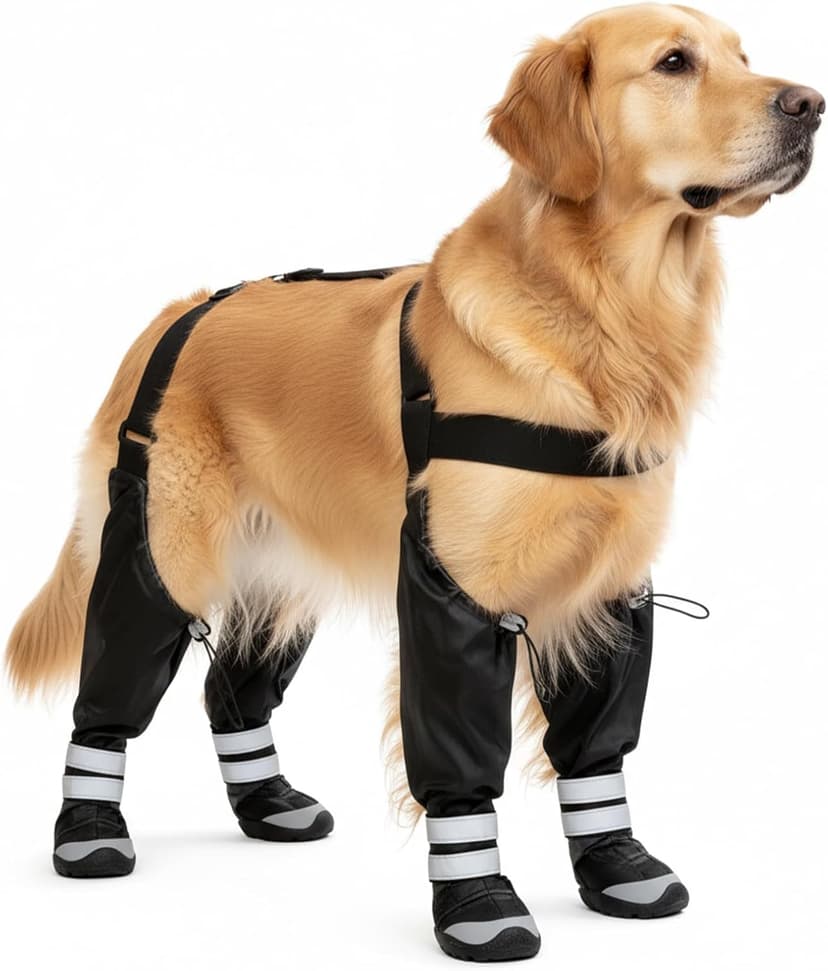 YAQUHO Upgraded Dog Suspender Boots, Suspender Boots for Large Dogs, Waterproof Dog Rain Boot, Anti-Slip Winter Snow Dog Shoes Leggings, Adjustable Paws Protector for Outdoor Dogs Walking Hiking (L)