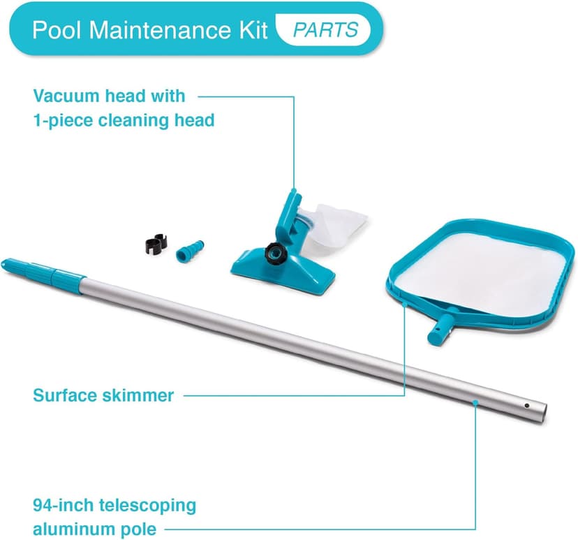 Intex 28002E Cleaning Maintenance Swimming Pool Kit with Vacuum, Surface Skimmer, and Telescoping Pole for Above Ground Pools (Pool Sold Separately)