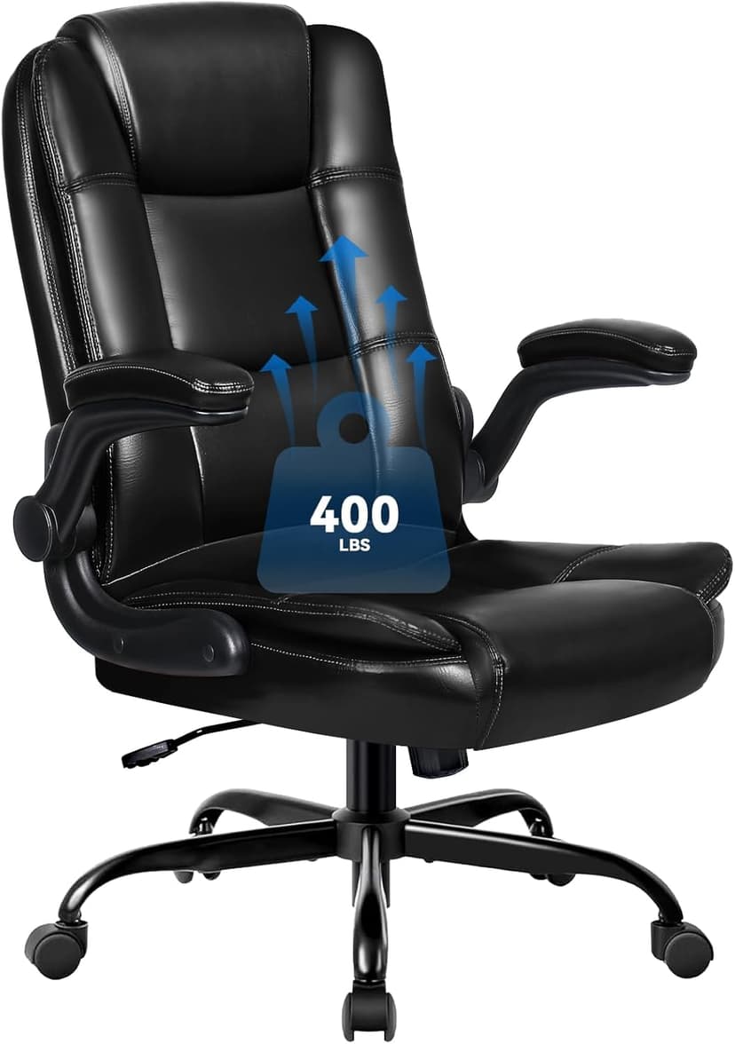 VITESSE Ergonomic Office Chair with Flip-up Armrests, Big and Tall Leather Executive Office Chair, High Back Lumbar Support Home Computer Desk Chair, Heavy and Duty Computer Chair (Black)