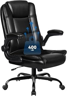 VITESSE Ergonomic Office Chair with Flip-up Armrests, Big and Tall Leather Executive Office Chair, High Back Lumbar Support Home Computer Desk Chair, Heavy and Duty Computer Chair (Black)