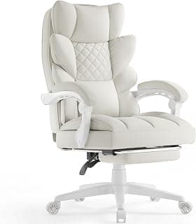 Dowinx Big and Tall Office Chair with Pocket Spring Cushion,High Back Computer Gaming Chairs with Linkage Armrests,Executive Desk Chairs with Footrest,PU Leather-White