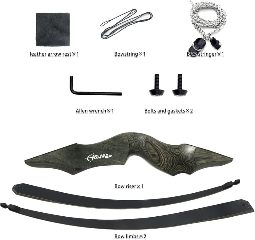 Black Hunter Archery Takedown Bow Longbow American Longbow Adult Right Hand Hunting Wood Bow 60",30-60lbs Target Practice
