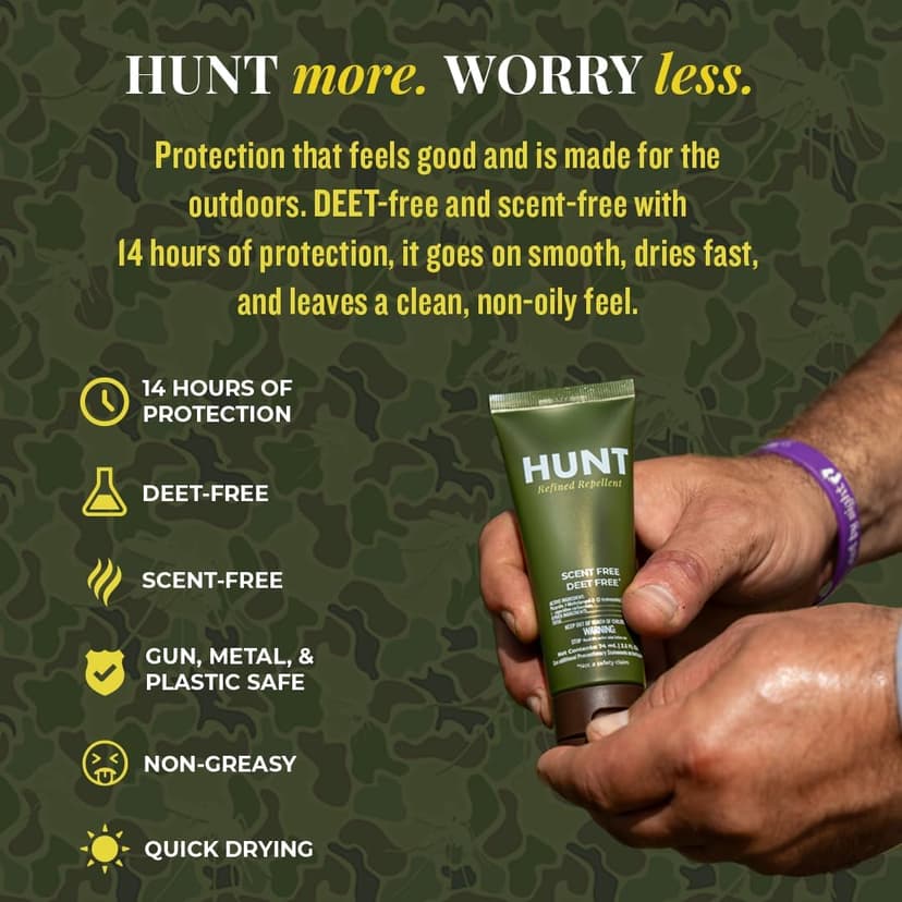Hunt Insect Repellent Lotion, DEET-Free, Scent-Free, 20% Picaridin, 14-Hour Protection, Non-Greasy, Gun-Safe, Equipment-Safe