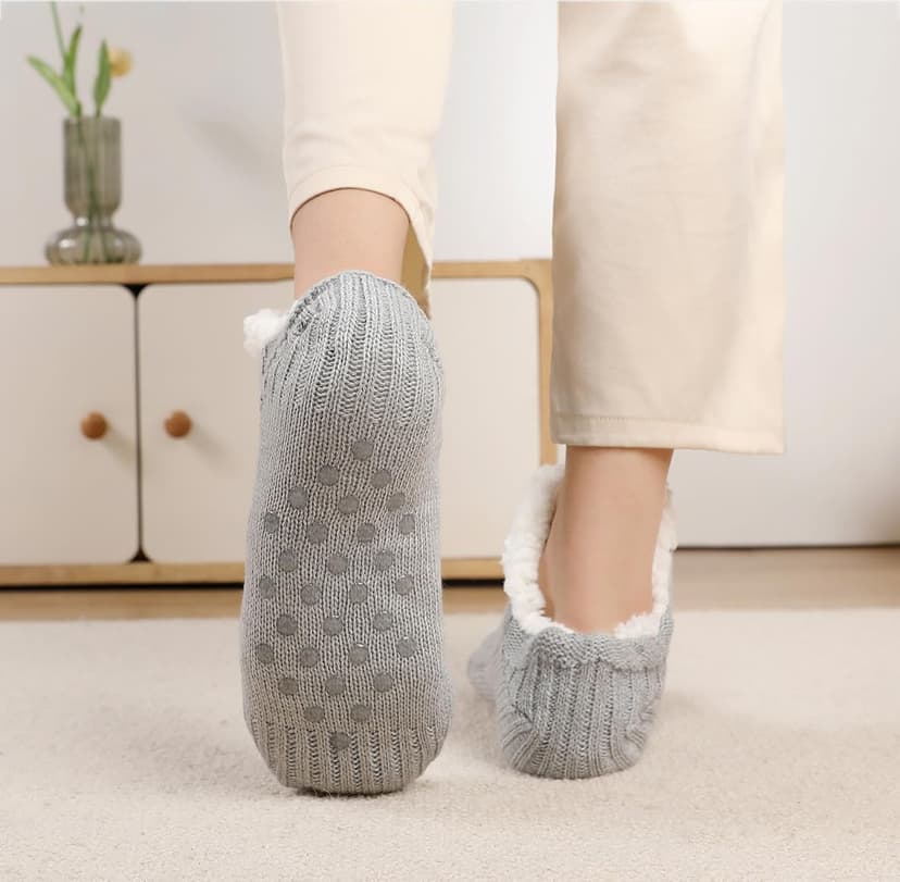 Unisex Fluffy Fuzzy Warm Slipper Socks for Men Women, Thick Fleece Lined Non-Slip Socks Indoor Floor B0DCS3T47Z