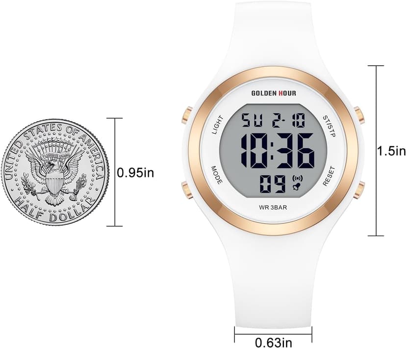 GOLDEN HOUR Waterproof Sport Women's Digital Chronograph Silicone Strap Watch