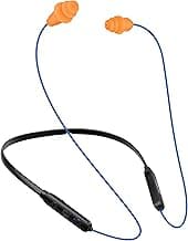 HomeSpot Noise Reduction Wireless Neckband Headphones with Qualcomm aptX HD, 27dB NRR, CVC Noise Cancelling Mic & Controls and 20H Playtime for Work Safety OSHA Compliant - Blue Wire Orange Earbuds