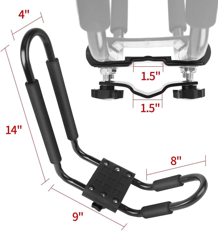 Leader Accessories Kayak Rack 2 Pair J Bar for Canoe Surf Board SUP On Roof Top Mount Crossbar with 4 pcs Tie Down Straps